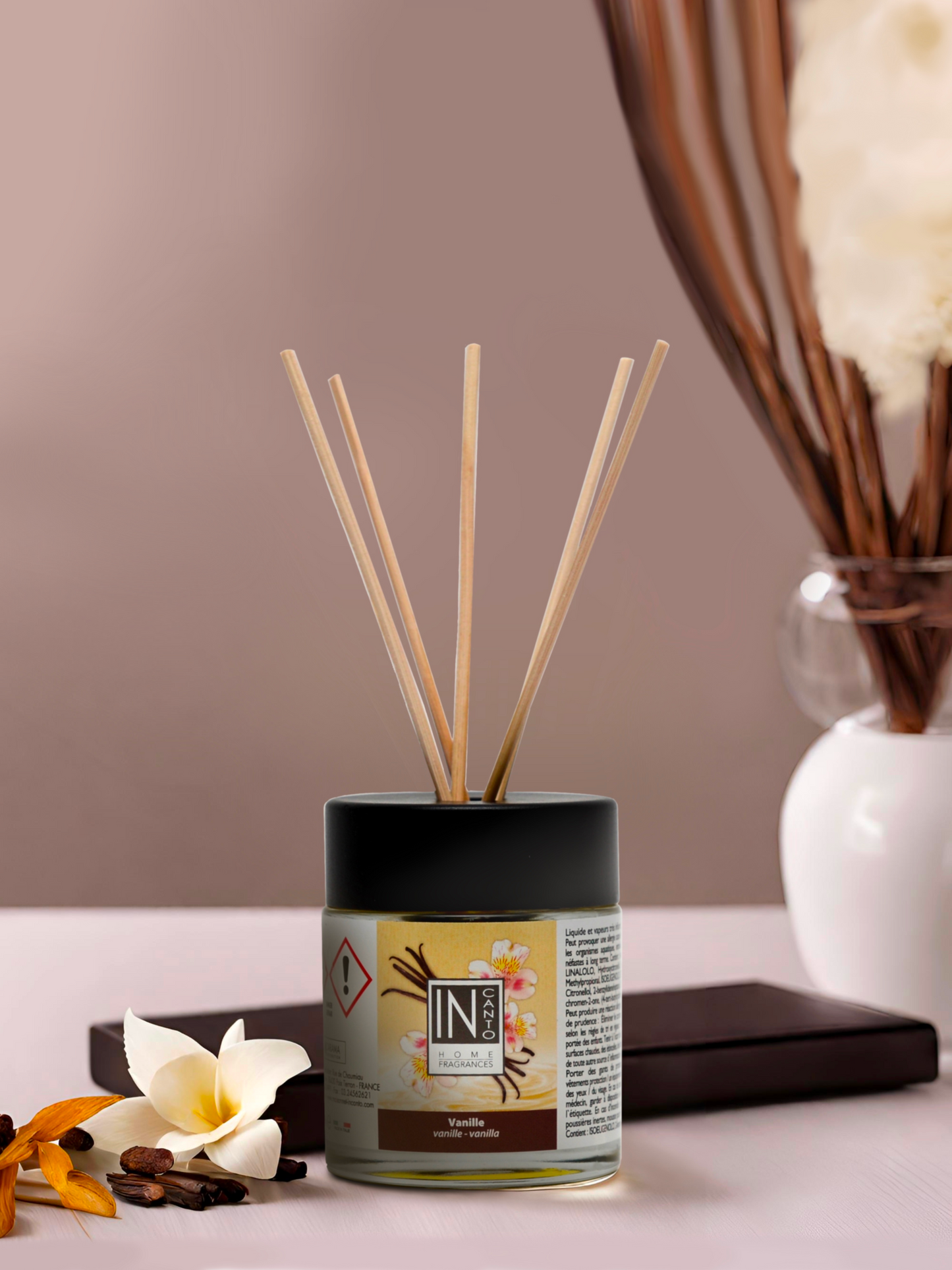 Diffuseur de parfum vanille 100ml tiges rotin – INCANTO