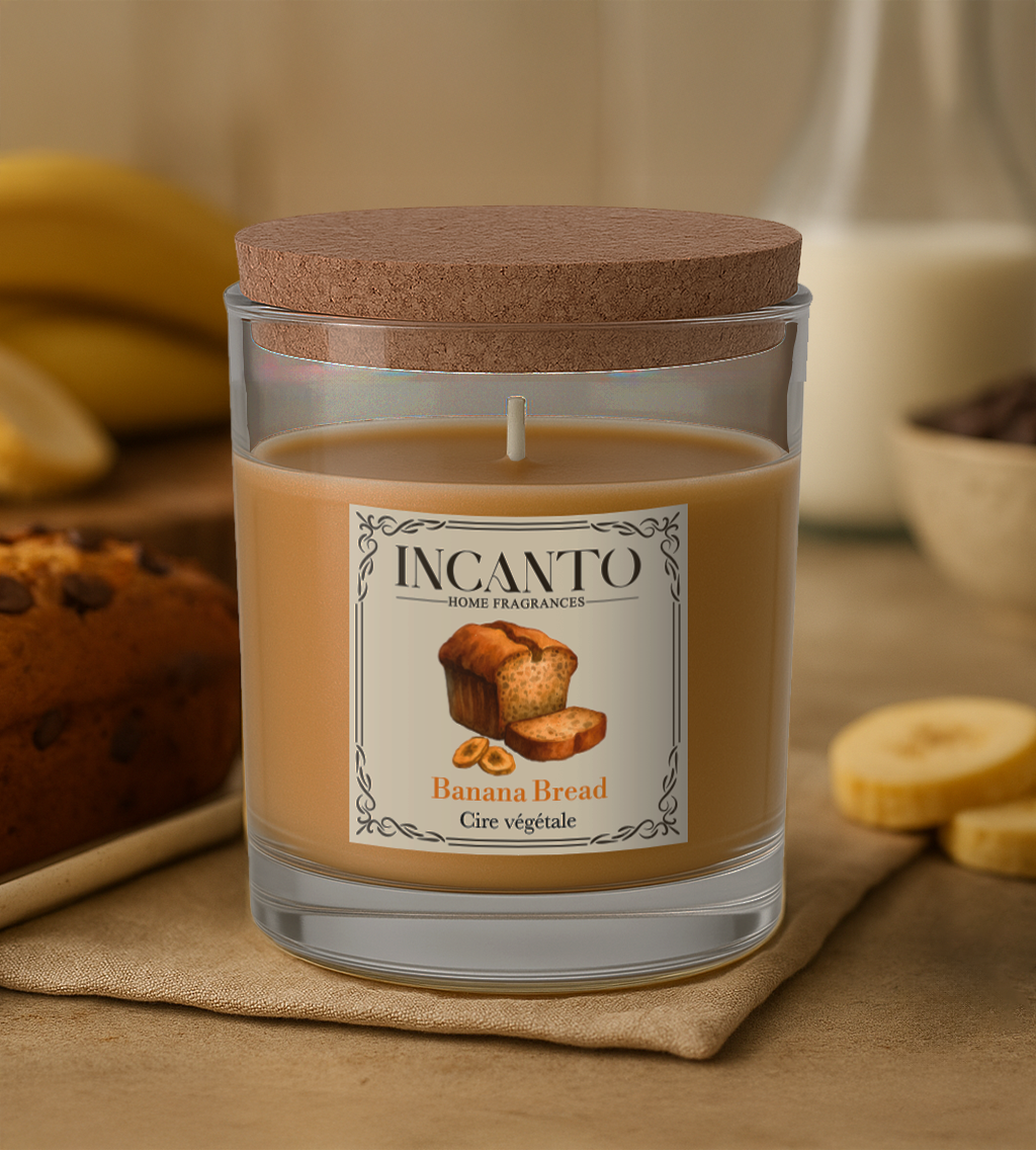 Bougie parfumée Banana Bread 130g cire de soja – Collection Pâtissière INCANTO