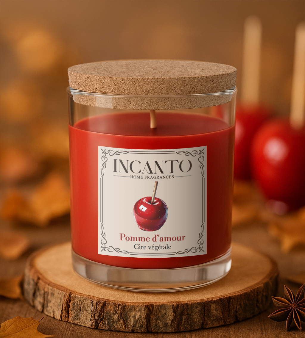 Bougie parfumée Pomme d'Amour 130g cire de soja – Collection Pâtissière INCANTO