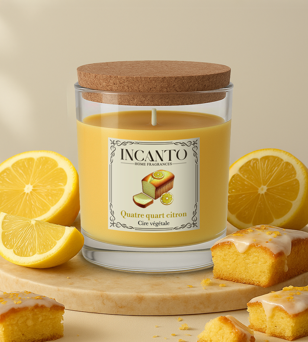 Bougie parfumée Quatre-Quarts Citron 130g cire de soja – Collection Pâtissière INCANTO